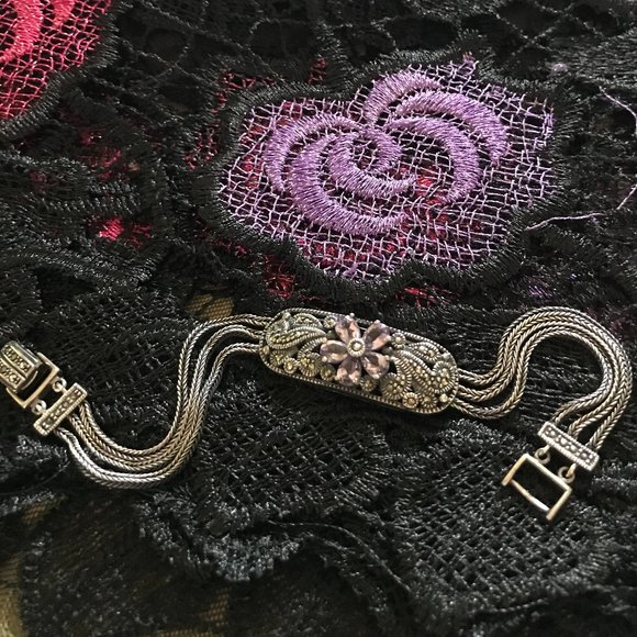 Vintage Sterling & Marcasite Bracelet and Ring Set - Picture 8 of 9